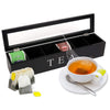 Oramics Teebox mit 6 oder 9 Fächern in Weiß oder Schwarz im edlen Holzdesign Teekiste Tee Aufbewahrung (Schwarz, 6 Fächer)