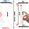 Bambus Bogenschießen Set 1x 1m langer Bambusbogen und 3x 53cm lange Gummispitz-Pfeile für Kinder ab 6 Jahre - Indoor Outdoor Spielzeug Bogen-Set für Mädchen und Junge