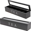 Oramics Teebox mit 6 oder 9 Fächern in Weiß oder Schwarz im edlen Holzdesign Teekiste Tee Aufbewahrung (Schwarz, 6 Fächer)