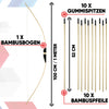Bambus Bogenschießen Set 1x 1m langer Bambusbogen und 13x 53cm lange Gummispitz-Pfeile für Kinder ab 6 Jahre und Jugendliche - Indoor Outdoor Langbogen Spielzeug Bogen-Set (1x Standardset + 10 Pfeile)