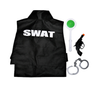 Polizei SWAT 4-Teile Kostüm Set Kinderkostüm mit Polizei Ausrüstung -1x Handschellen 1x S.W.A.T. Weste 1x Stop Schild 1x Pistole - Spielzeug für Kinder ab 3 Jahren für Karneval Fasching